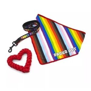 Dog Leash Rainbow LGBTQ Pride Set Bandana Rope Chew Toy NWT Sealed Package